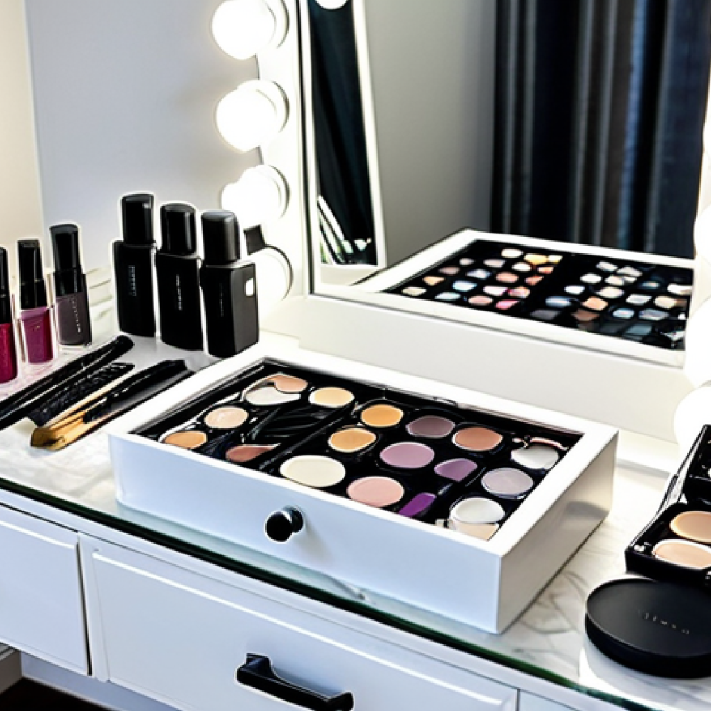 **

"A fully clothed woman packing a clear travel makeup bag with small containers and multi-use makeup items, seen on a bright vanity table, modest attire, appropriate content, safe for work, perfect anatomy, correct proportions, well-formed hands, natural pose, professional photography, high quality, organized."

**
