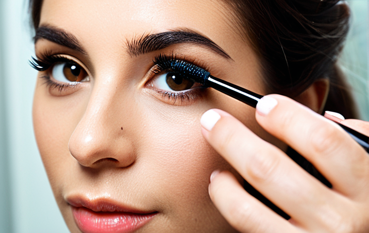 속눈썹 길이 연장 마스카라 추천 - Mascara Application Close-Up**

"Close-up of a woman applying mascara with a wand, demonstrating the...