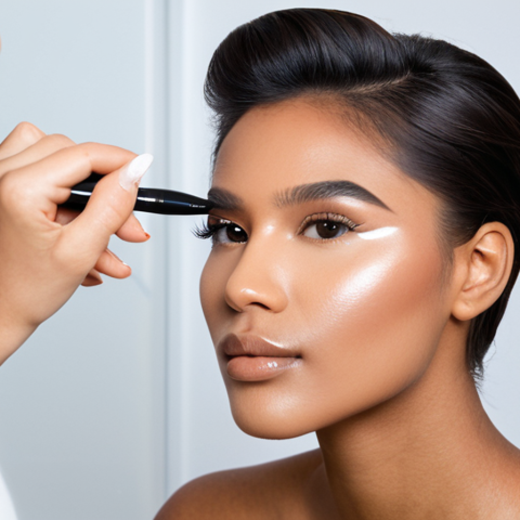 입체감을 주는 쉐딩 팁과 추천 제품 - **Prompt:** A professional makeup artist demonstrating cheekbone contouring on a model with medium s...