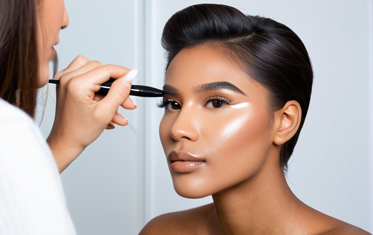 입체감을 주는 쉐딩 팁과 추천 제품 - **Prompt:** A professional makeup artist demonstrating cheekbone contouring on a model with medium s...
