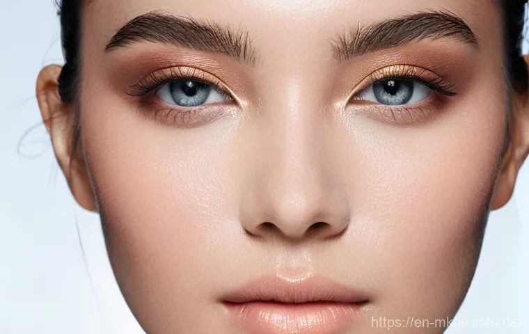 마무리감을 살리는 메이크업 픽서 - **Setting Spray Application for Seamless Blending:** A close-up portrait of a young woman, mid-20s, ...