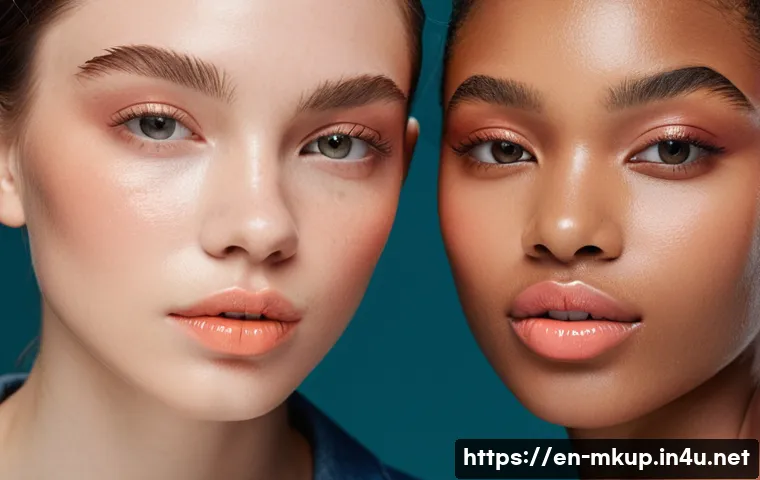 촉촉한 워터 틴트 베스트 - A close-up portrait of a diverse group of young adults with different skin tones—cool, warm, and neu...