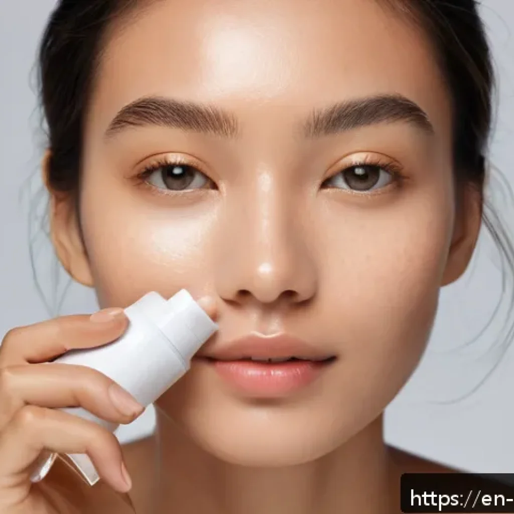 유분 조절 세팅 스프레이 추천 - A close-up portrait of a young woman with combination skin applying a lightweight, misty oil-control...